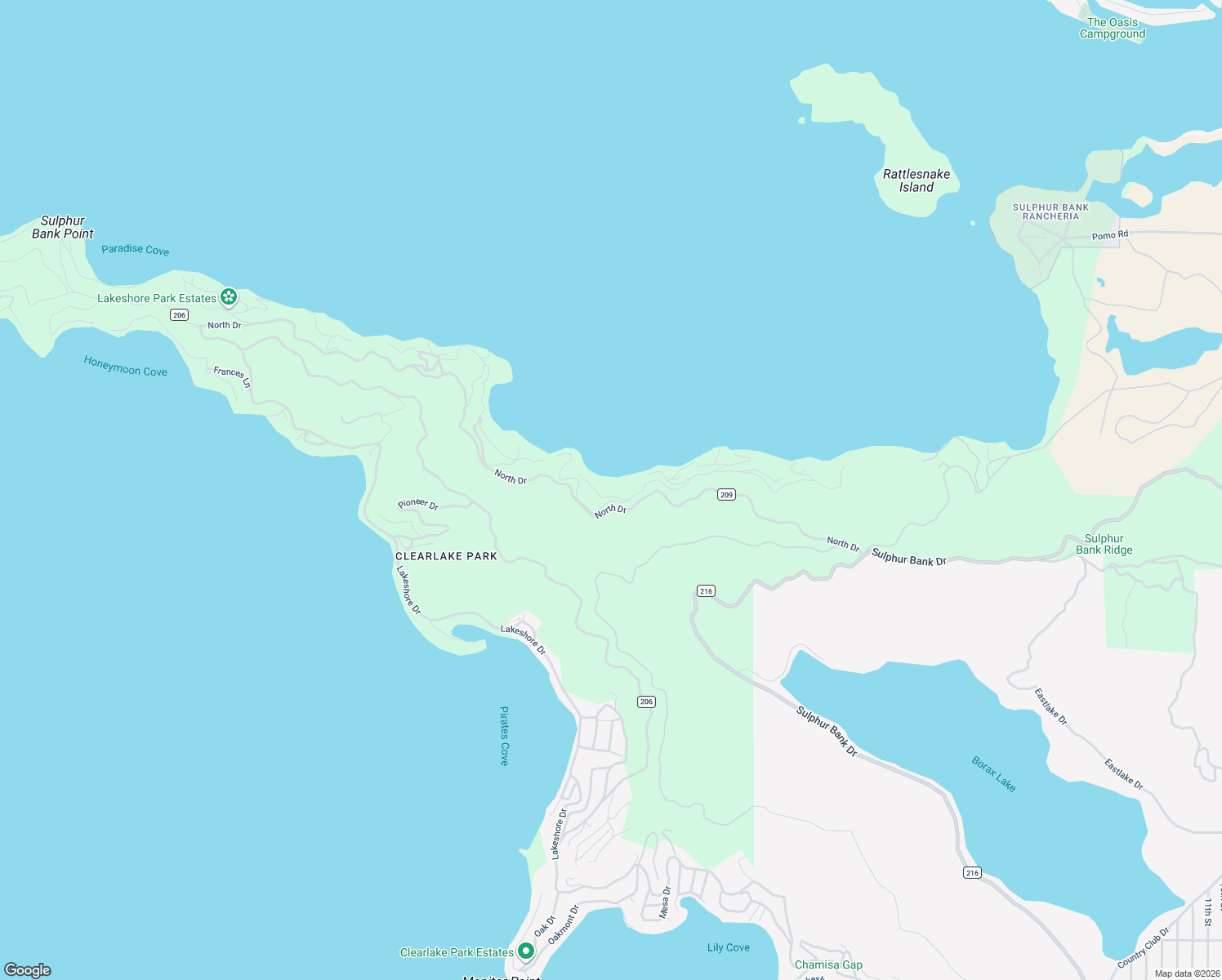 map of restaurants, bars, coffee shops, grocery stores, and more near 11570 North Drive in Clearlake