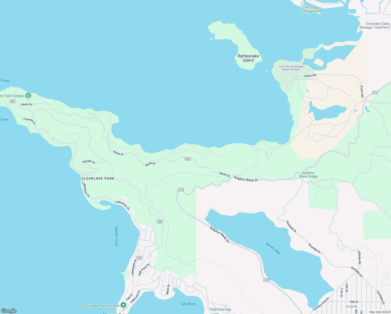 map of restaurants, bars, coffee shops, grocery stores, and more near 11970 North Drive in Clearlake