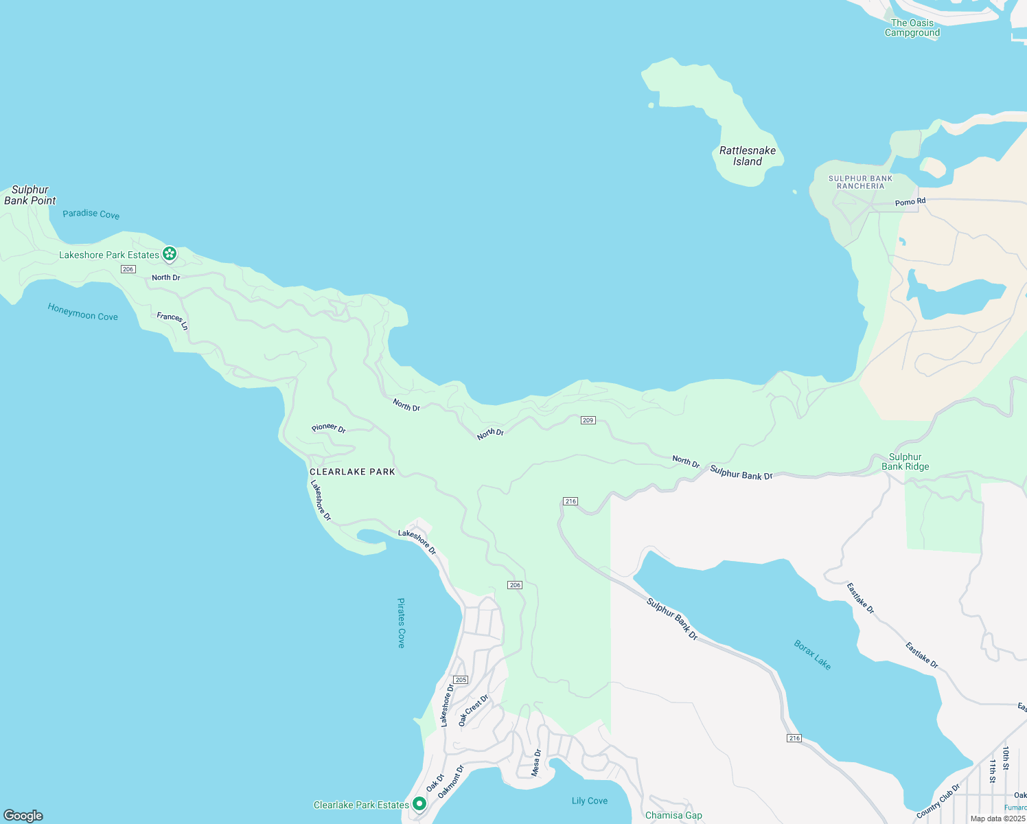 map of restaurants, bars, coffee shops, grocery stores, and more near 11650 North Drive in Clearlake