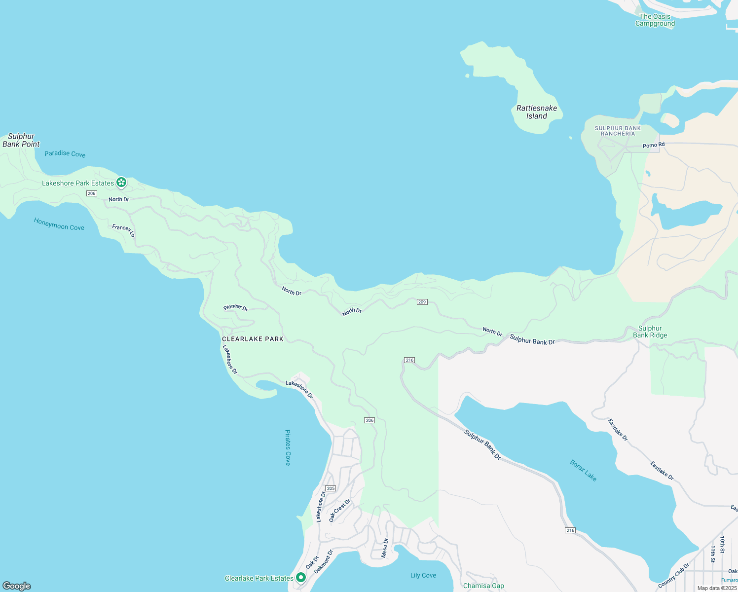 map of restaurants, bars, coffee shops, grocery stores, and more near 11650 North Drive in Clearlake