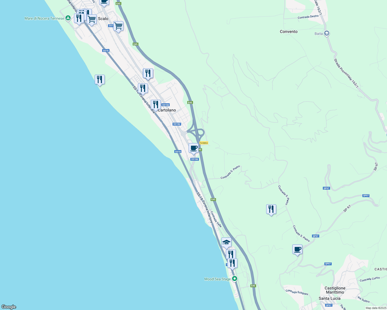 map of restaurants, bars, coffee shops, grocery stores, and more near 15 Contrada Cartolano in Falerna Marina