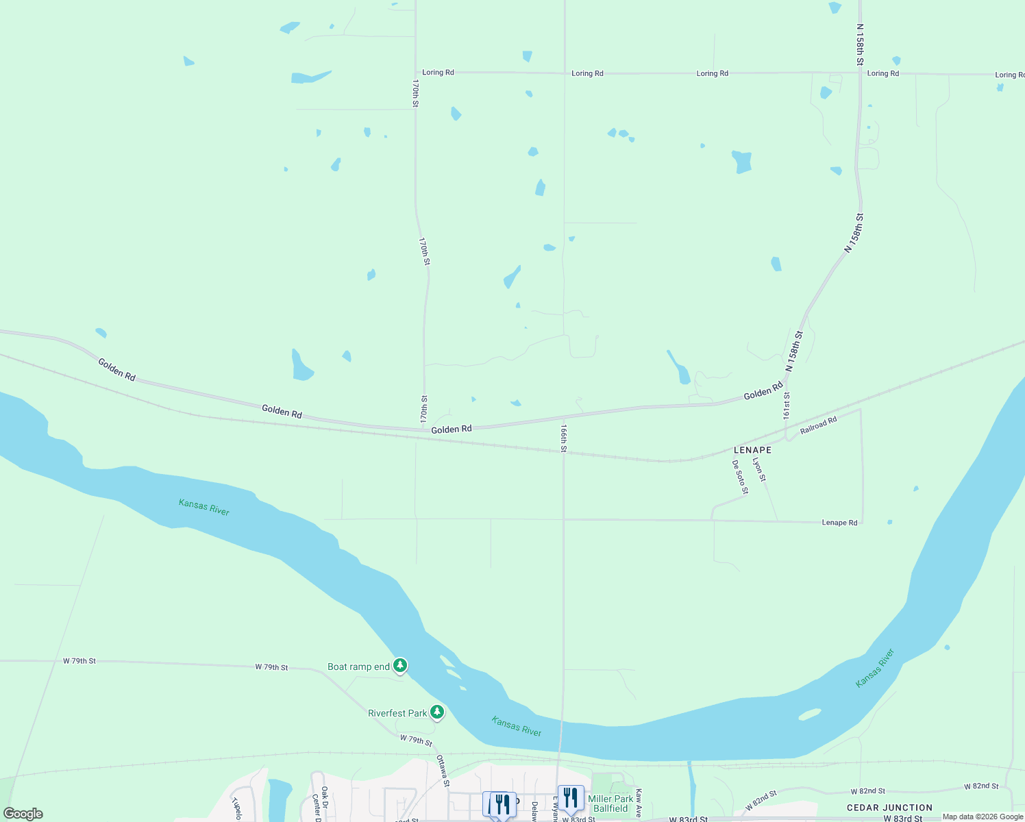 map of restaurants, bars, coffee shops, grocery stores, and more near 16748 Golden Road in Linwood
