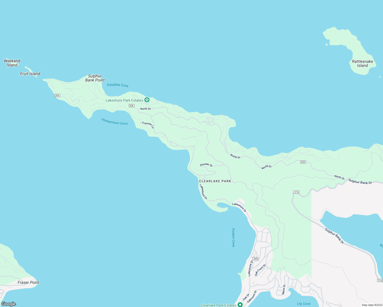 map of restaurants, bars, coffee shops, grocery stores, and more near 10821 Lakeshore Drive in Clearlake