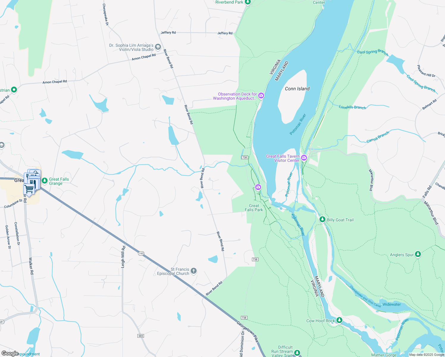 map of restaurants, bars, coffee shops, grocery stores, and more near 9100 Mine Run Drive in Great Falls