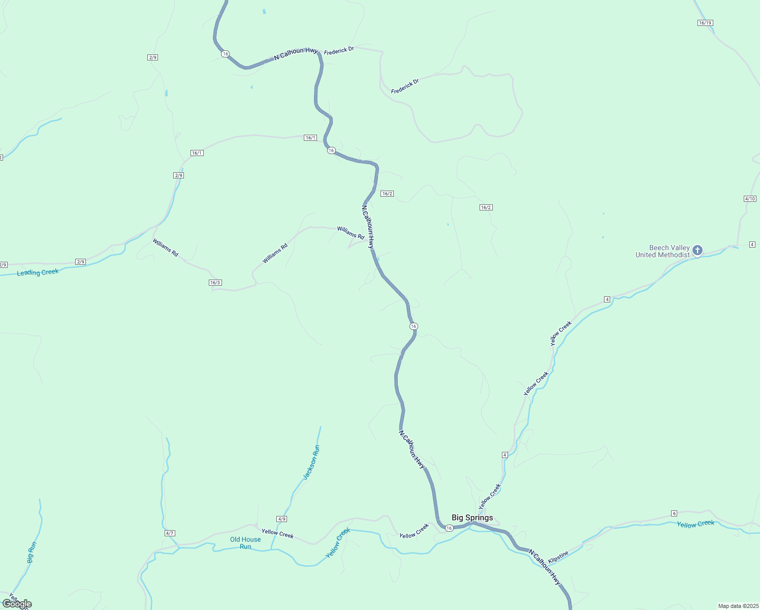 map of restaurants, bars, coffee shops, grocery stores, and more near North Calhoun Highway in Big Springs
