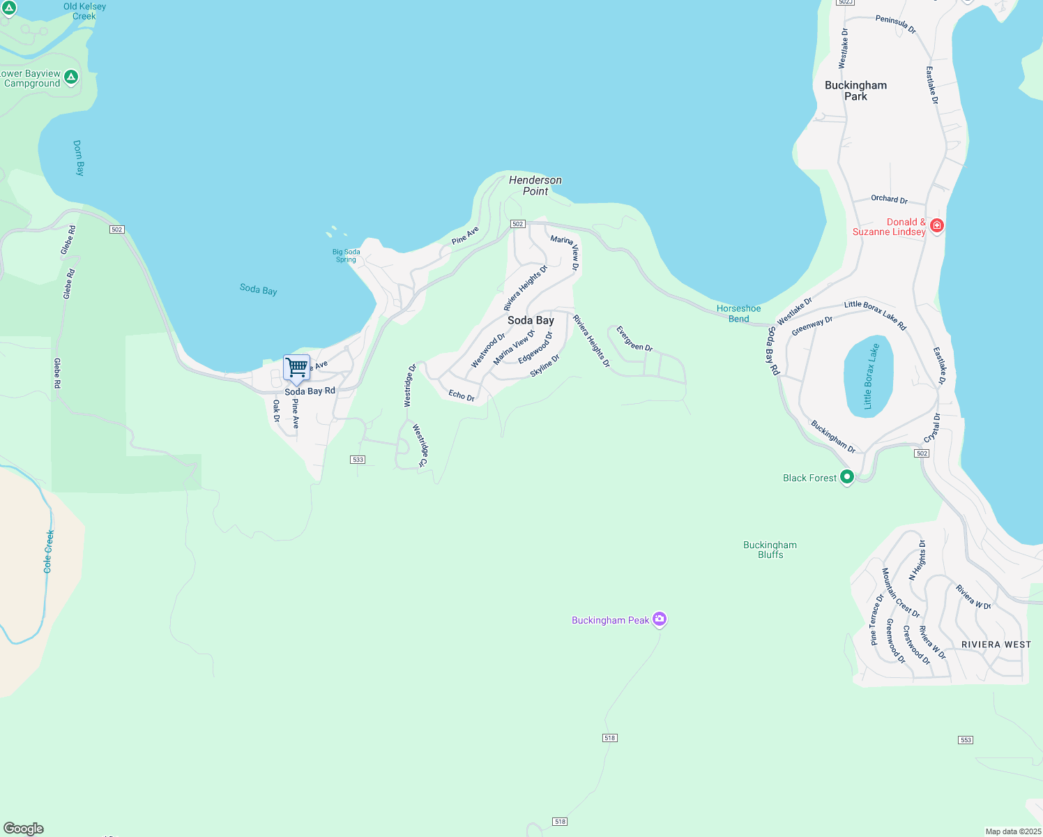 map of restaurants, bars, coffee shops, grocery stores, and more near 7205 Grande Vista Drive in Kelseyville