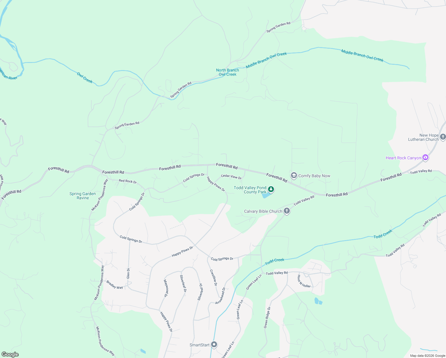 map of restaurants, bars, coffee shops, grocery stores, and more near 20630 Cedar View Drive in Foresthill