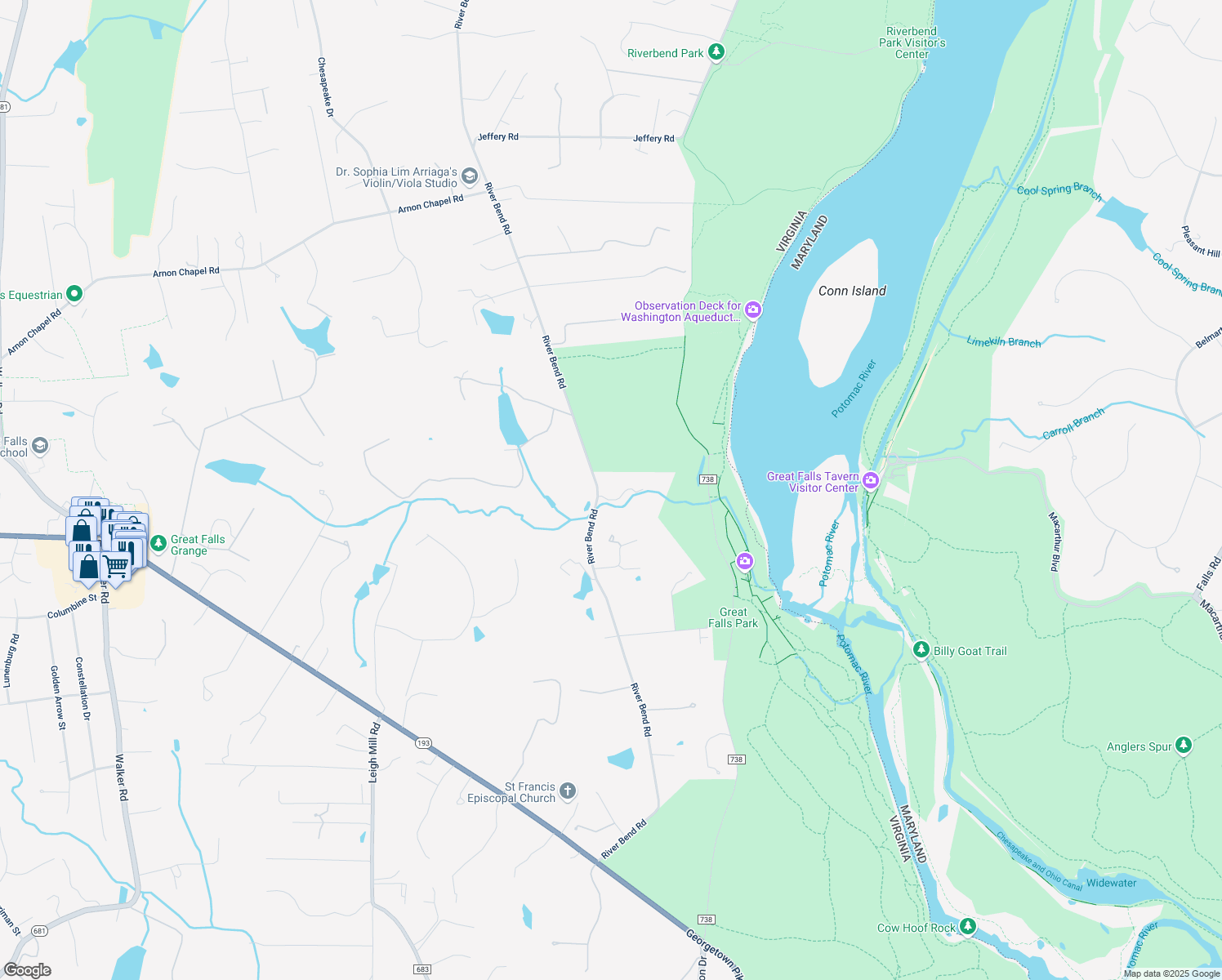 map of restaurants, bars, coffee shops, grocery stores, and more near 509 River Bend Road in Great Falls