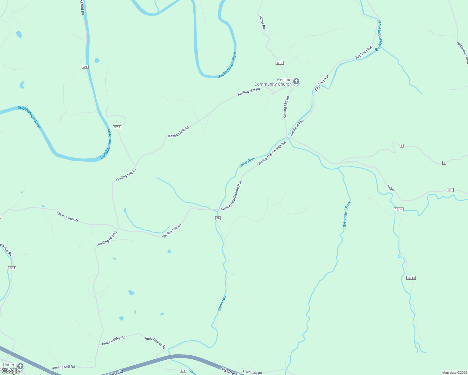 map of restaurants, bars, coffee shops, grocery stores, and more near 2489 Kesling Mill Road in Buckhannon