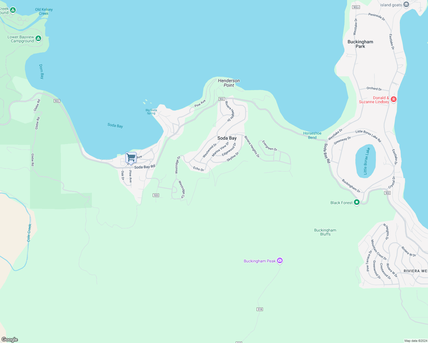 map of restaurants, bars, coffee shops, grocery stores, and more near 7130 Grande Vista Drive in Kelseyville