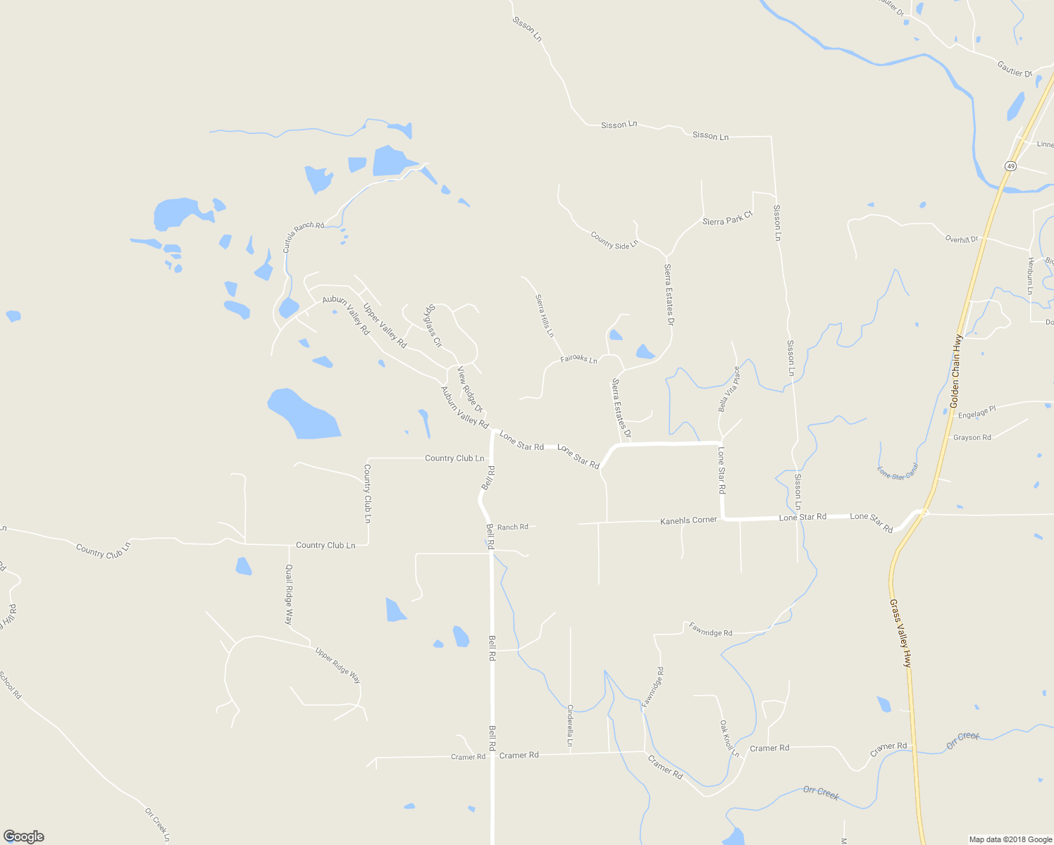 map of restaurants, bars, coffee shops, grocery stores, and more near 10025 Lone Star Road in Auburn