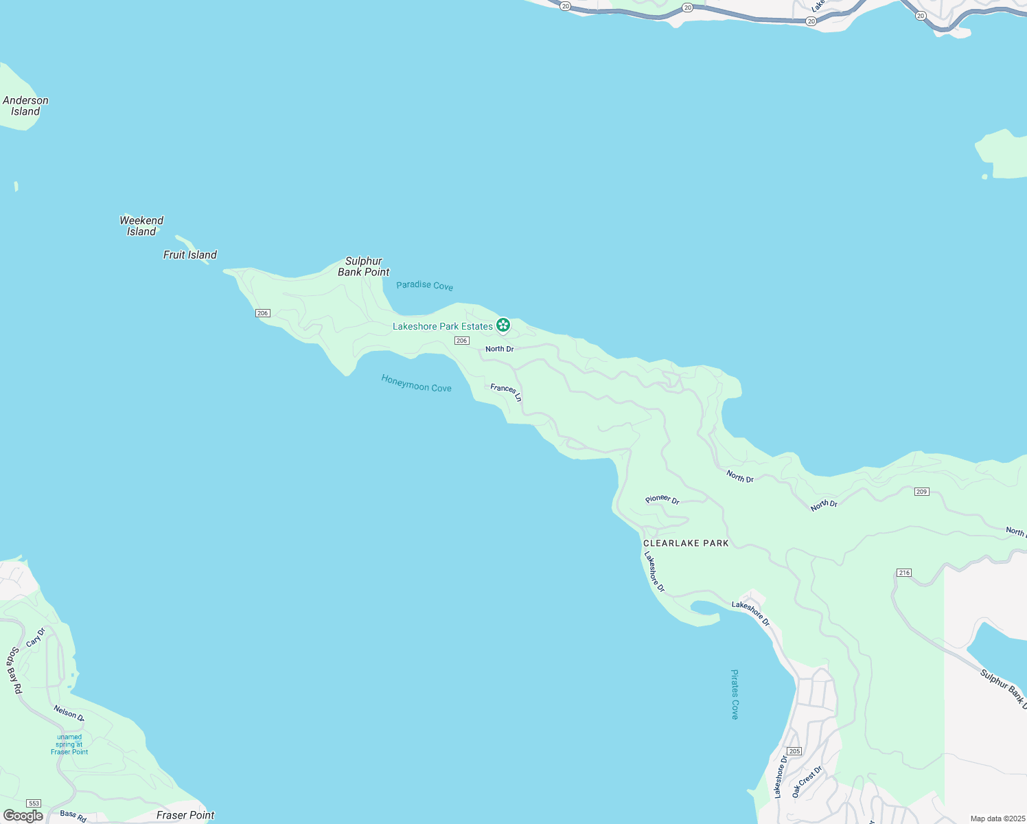map of restaurants, bars, coffee shops, grocery stores, and more near 10565 Lakeshore Drive in Clearlake
