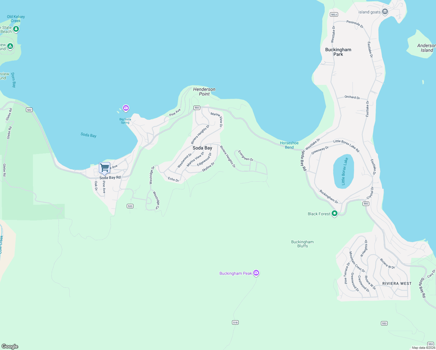map of restaurants, bars, coffee shops, grocery stores, and more near 7250 Grande Vista Drive in Kelseyville