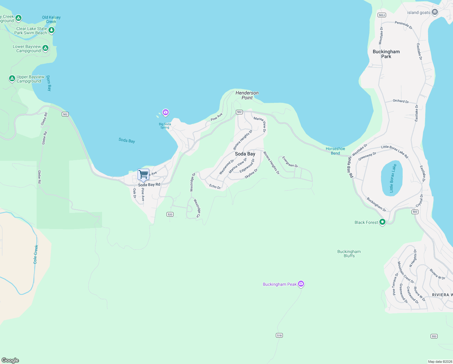 map of restaurants, bars, coffee shops, grocery stores, and more near 6940 Grande Vista Drive in Kelseyville