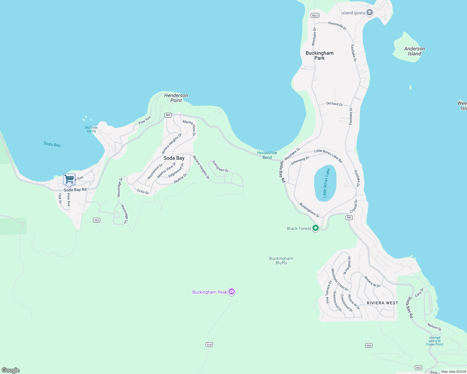 map of restaurants, bars, coffee shops, grocery stores, and more near 3137 Riviera Heights Drive in Kelseyville