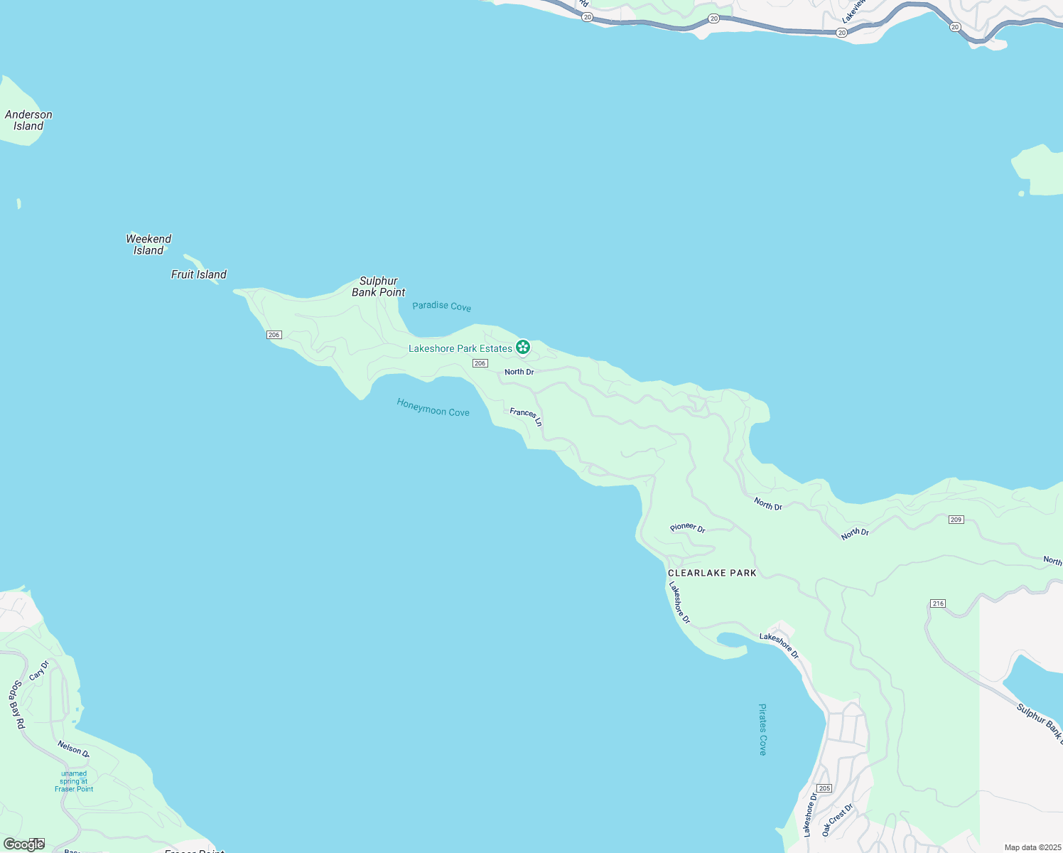 map of restaurants, bars, coffee shops, grocery stores, and more near 10565 Lakeshore Drive in Clearlake