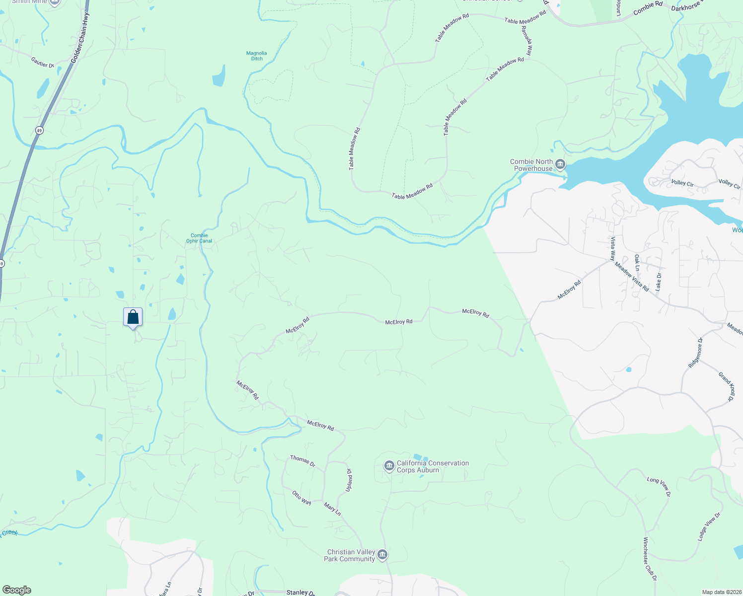 map of restaurants, bars, coffee shops, grocery stores, and more near 15055 McElroy Road in Meadow Vista