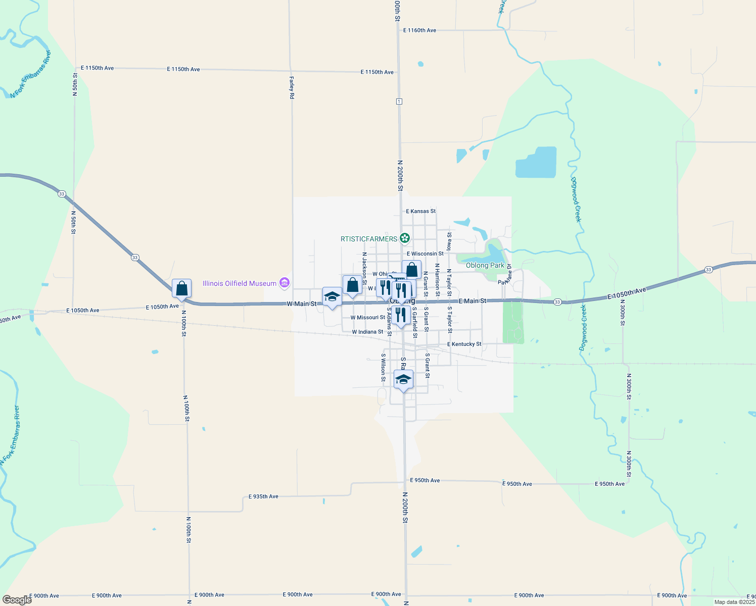 map of restaurants, bars, coffee shops, grocery stores, and more near 298 West Main Street in Oblong