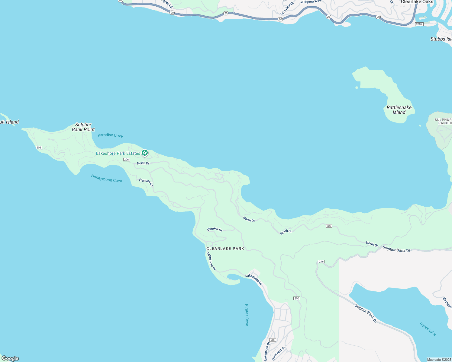 map of restaurants, bars, coffee shops, grocery stores, and more near 11990 North Drive in Clearlake