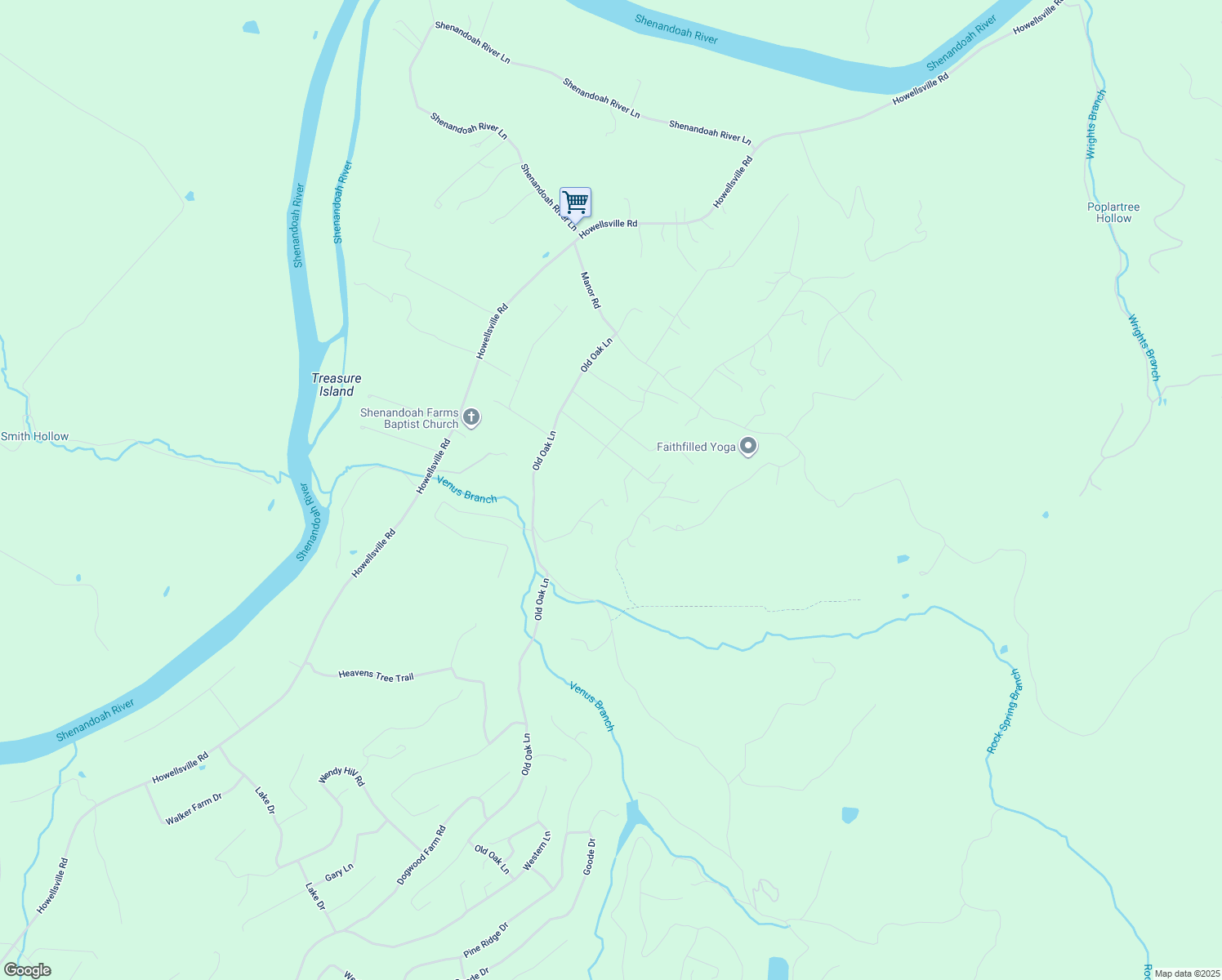 map of restaurants, bars, coffee shops, grocery stores, and more near 94 Roaches Run Road in Front Royal