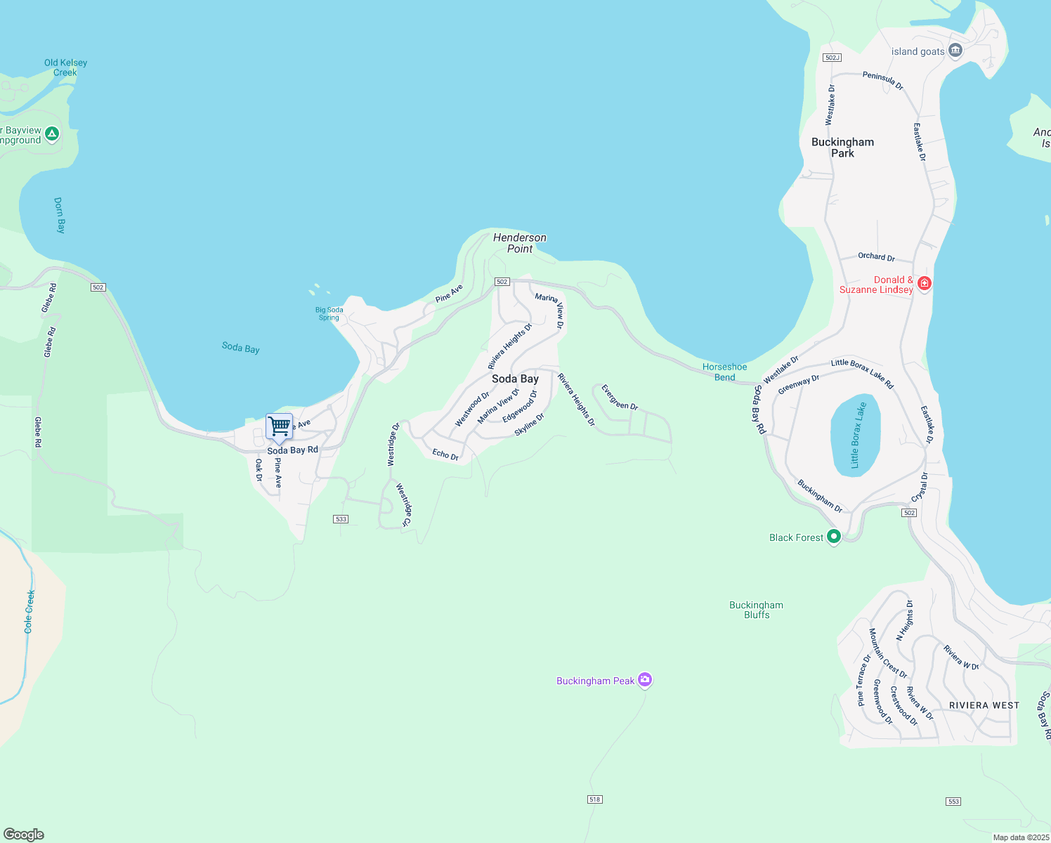 map of restaurants, bars, coffee shops, grocery stores, and more near 3139 Skyline Drive in Kelseyville