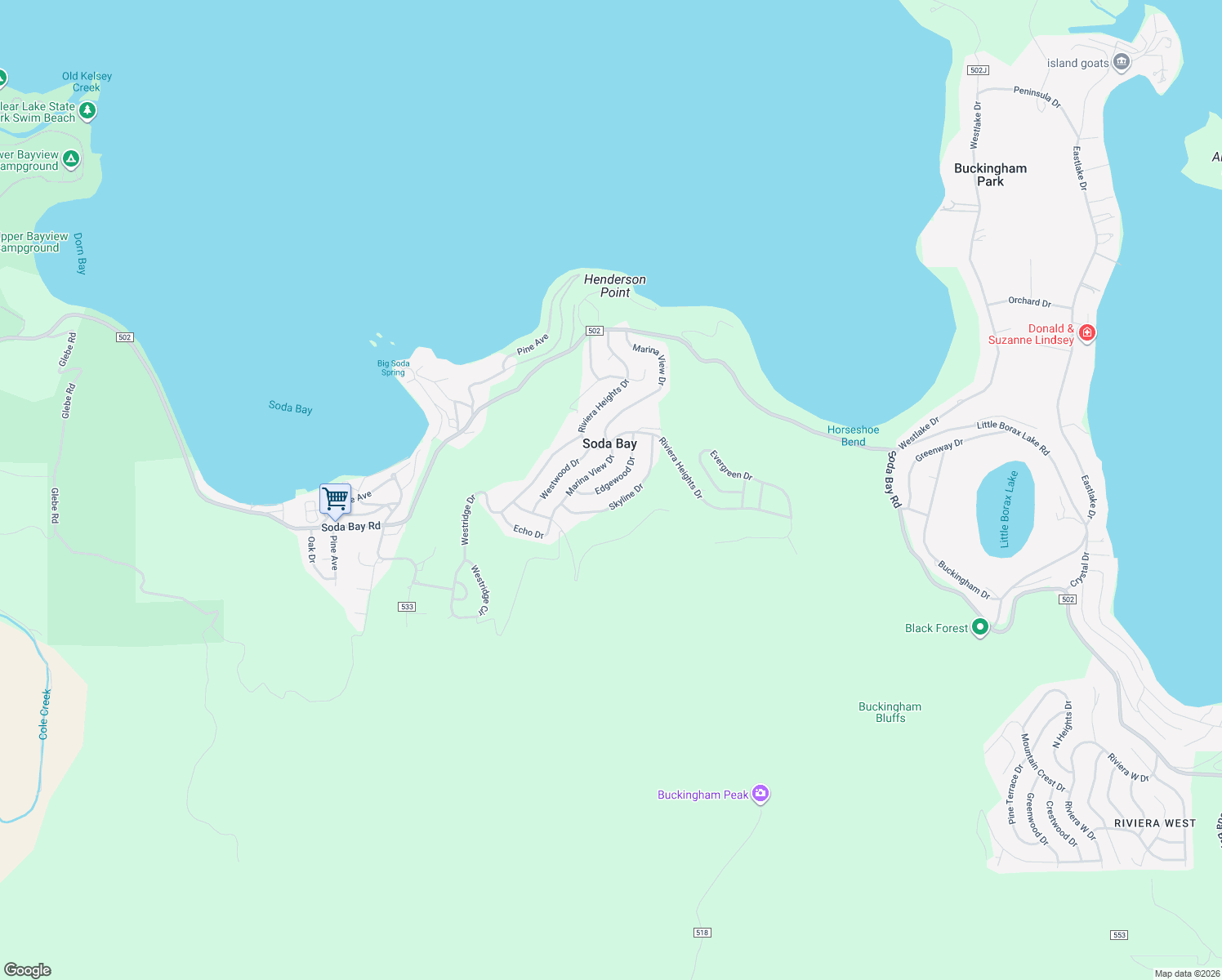 map of restaurants, bars, coffee shops, grocery stores, and more near 3126 Edgewood Drive in Kelseyville