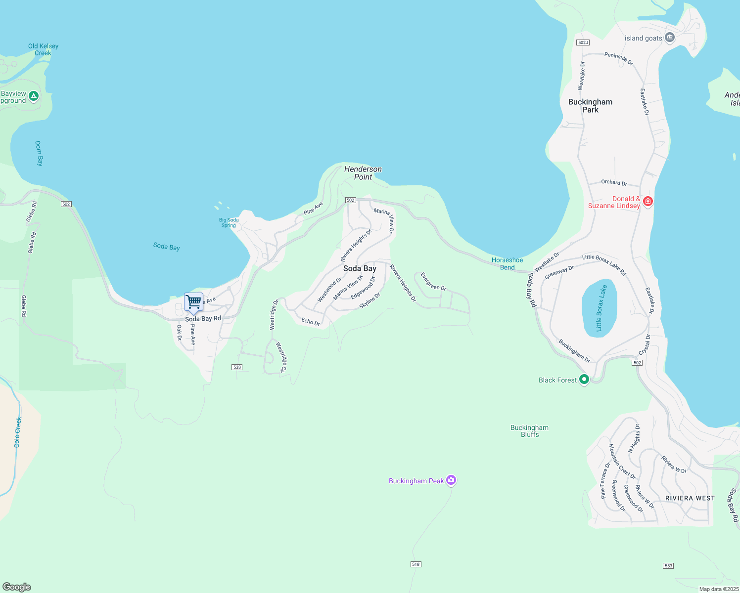 map of restaurants, bars, coffee shops, grocery stores, and more near 3139 Skyline Drive in Kelseyville