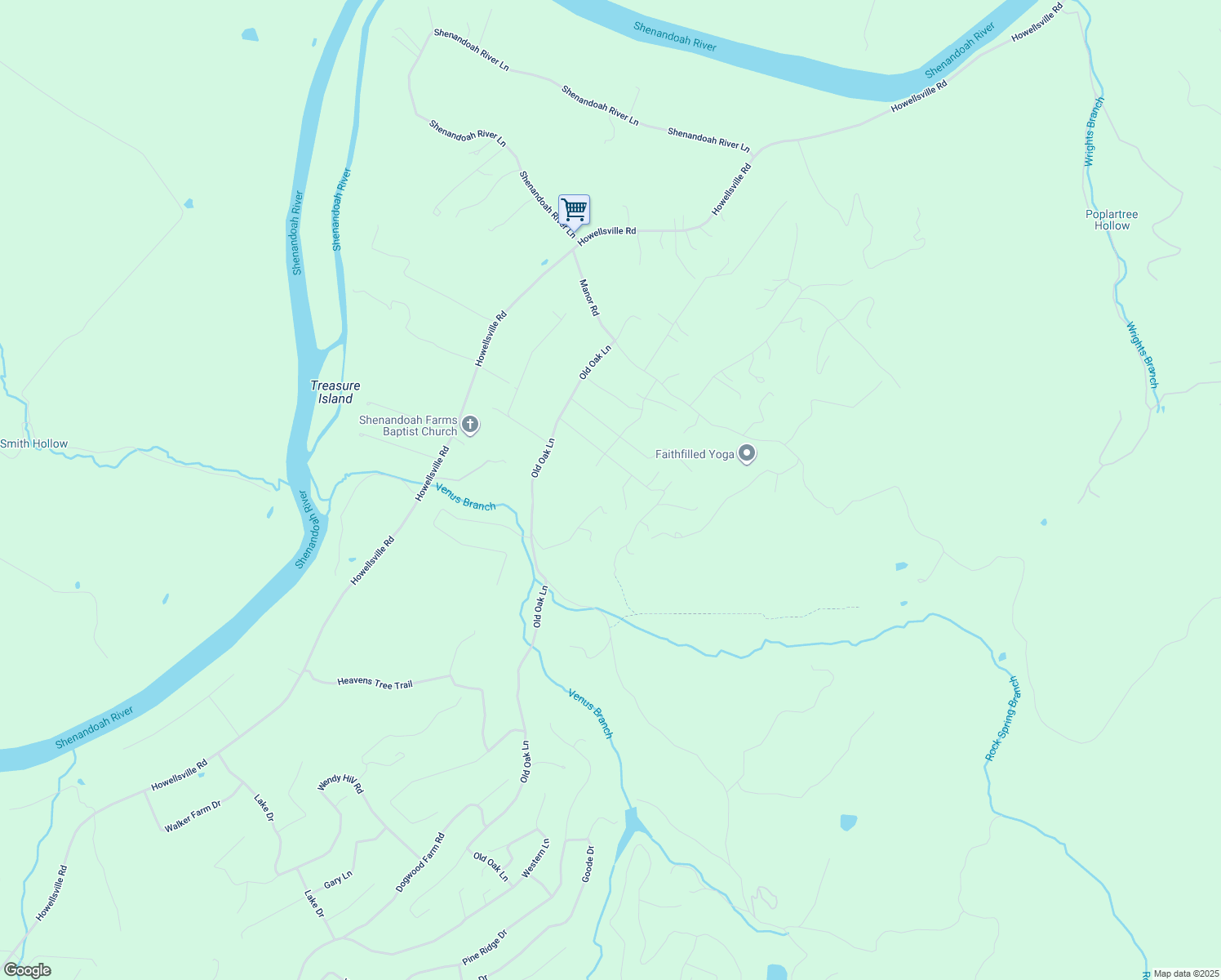 map of restaurants, bars, coffee shops, grocery stores, and more near 94 Roaches Run Road in Front Royal