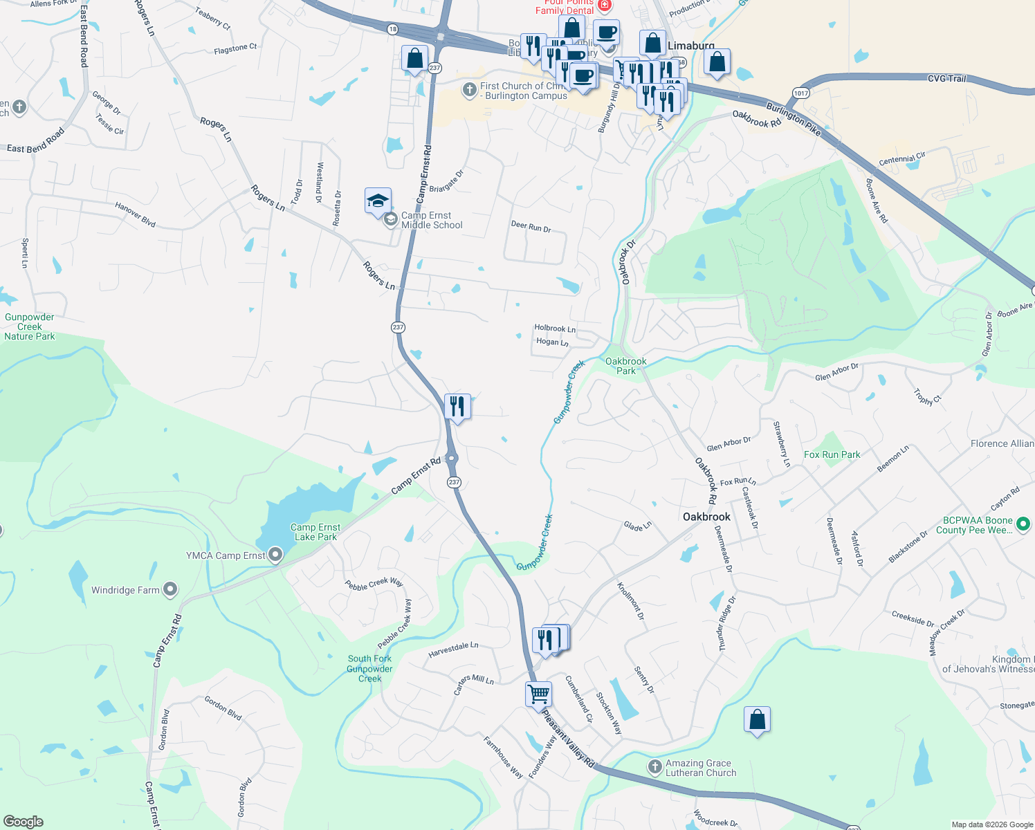map of restaurants, bars, coffee shops, grocery stores, and more near 6513 Cannondale Drive in Burlington