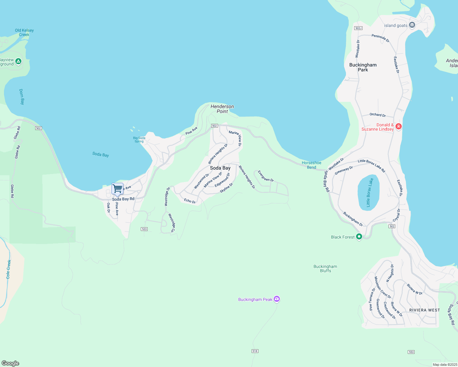 map of restaurants, bars, coffee shops, grocery stores, and more near 3111 Skyline Drive in Kelseyville