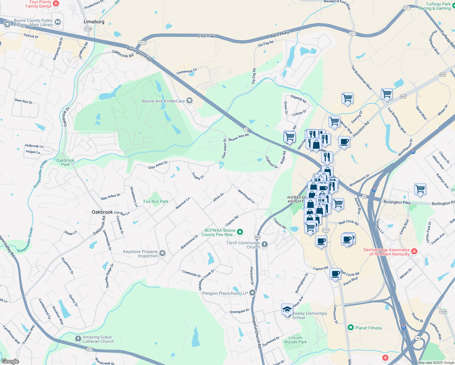 map of restaurants, bars, coffee shops, grocery stores, and more near 1135 MacIntosh Lane in Florence