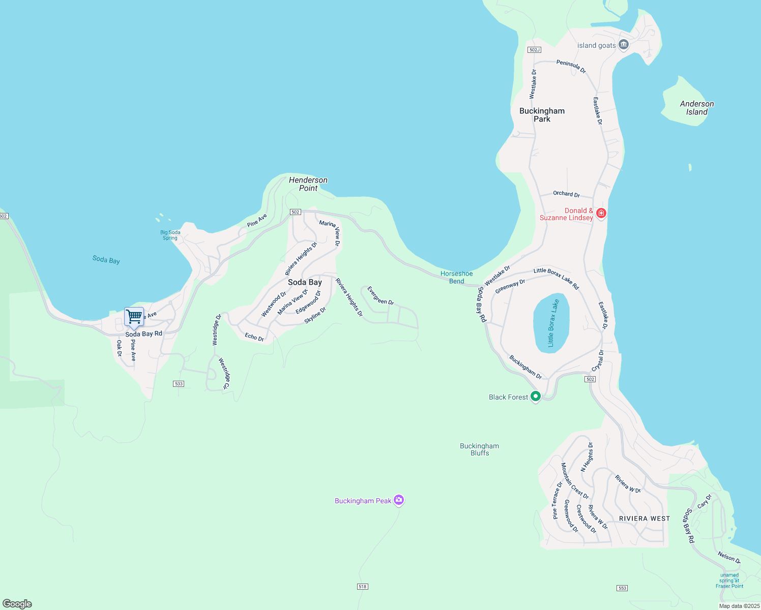 map of restaurants, bars, coffee shops, grocery stores, and more near 7457 Evergreen Drive in Kelseyville