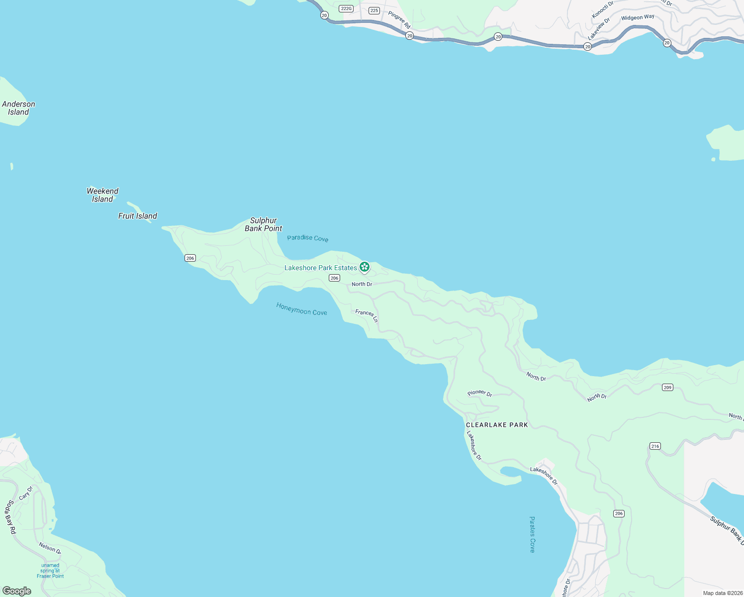 map of restaurants, bars, coffee shops, grocery stores, and more near 10150 Lakeshore Drive in Clearlake