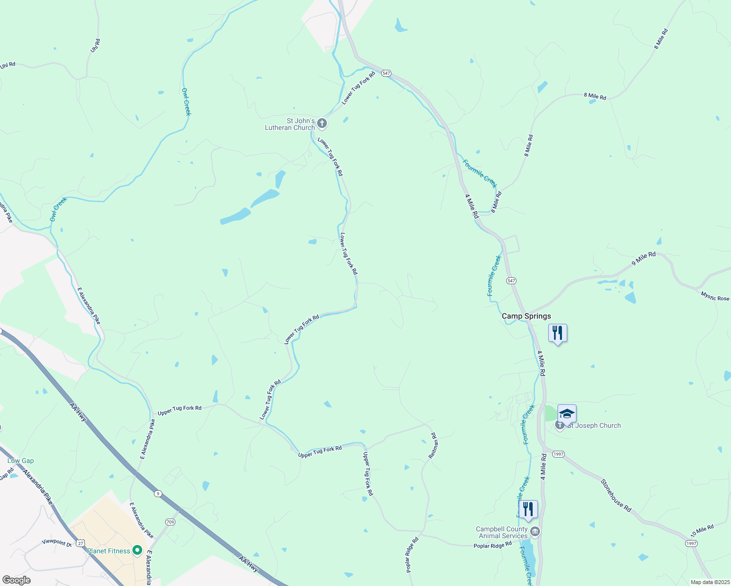 map of restaurants, bars, coffee shops, grocery stores, and more near 6354 Lower Tug Fork Road in Melbourne
