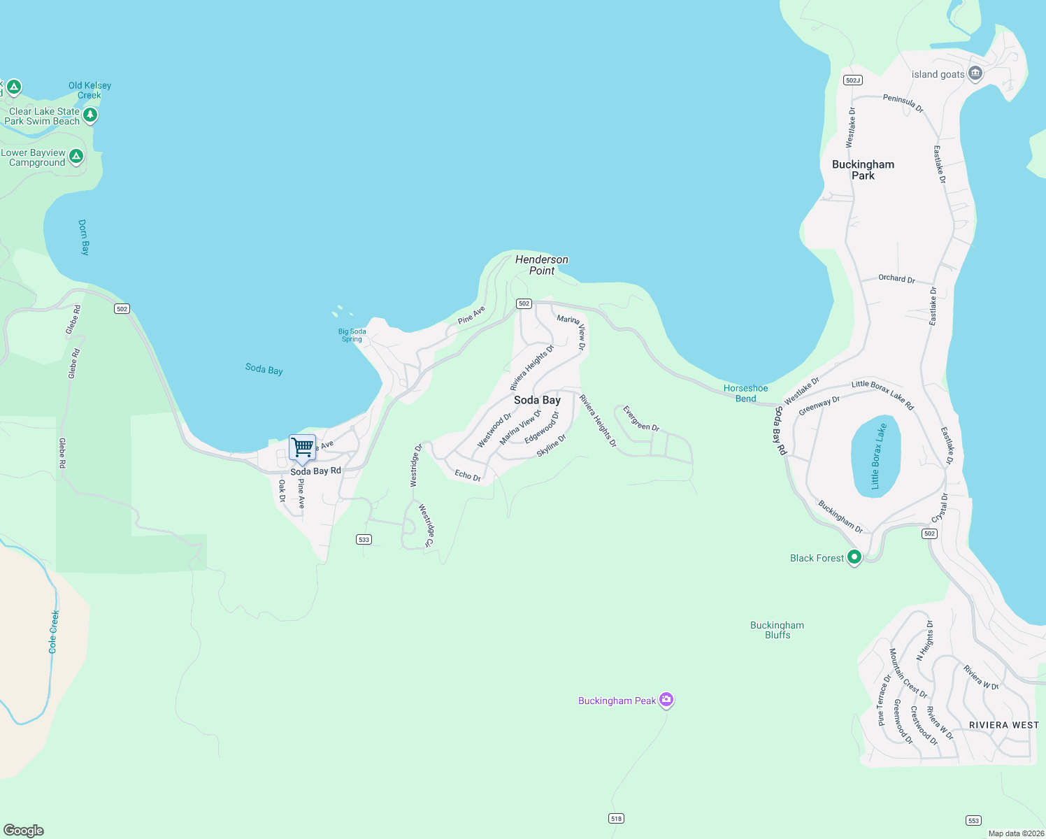 map of restaurants, bars, coffee shops, grocery stores, and more near 3105 Marina View Drive in Kelseyville