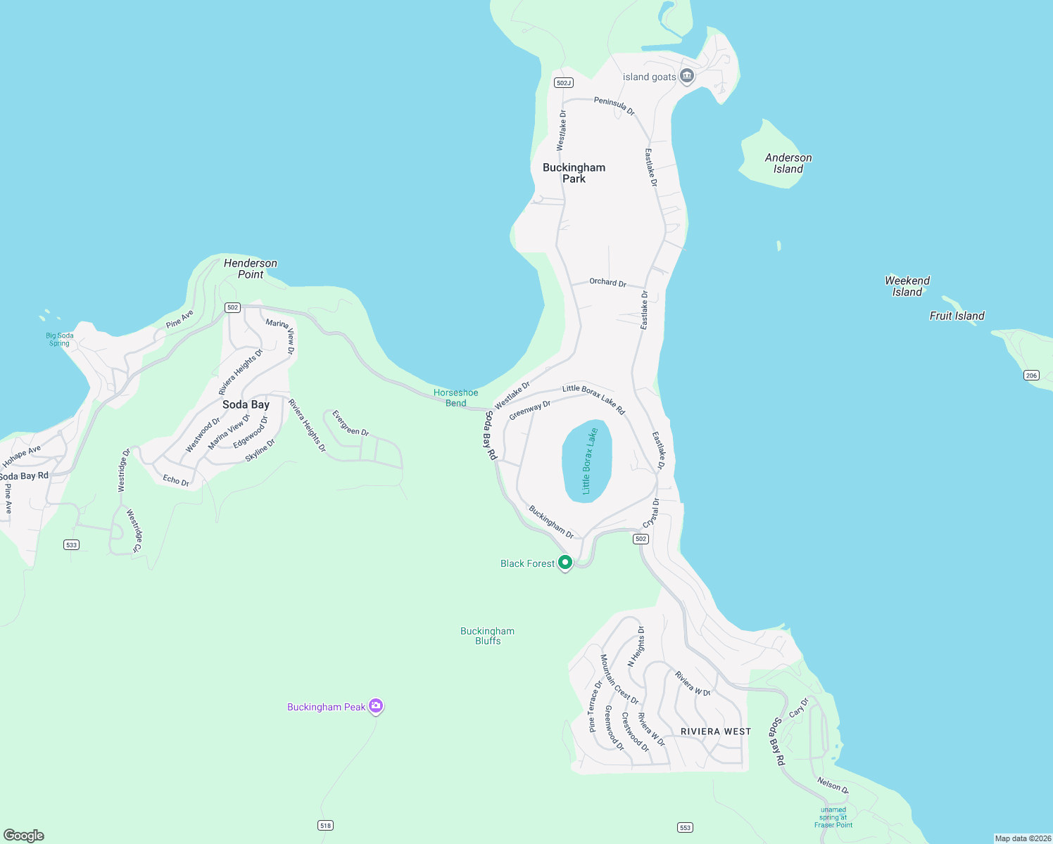 map of restaurants, bars, coffee shops, grocery stores, and more near 2717 Buckingham Drive in Kelseyville