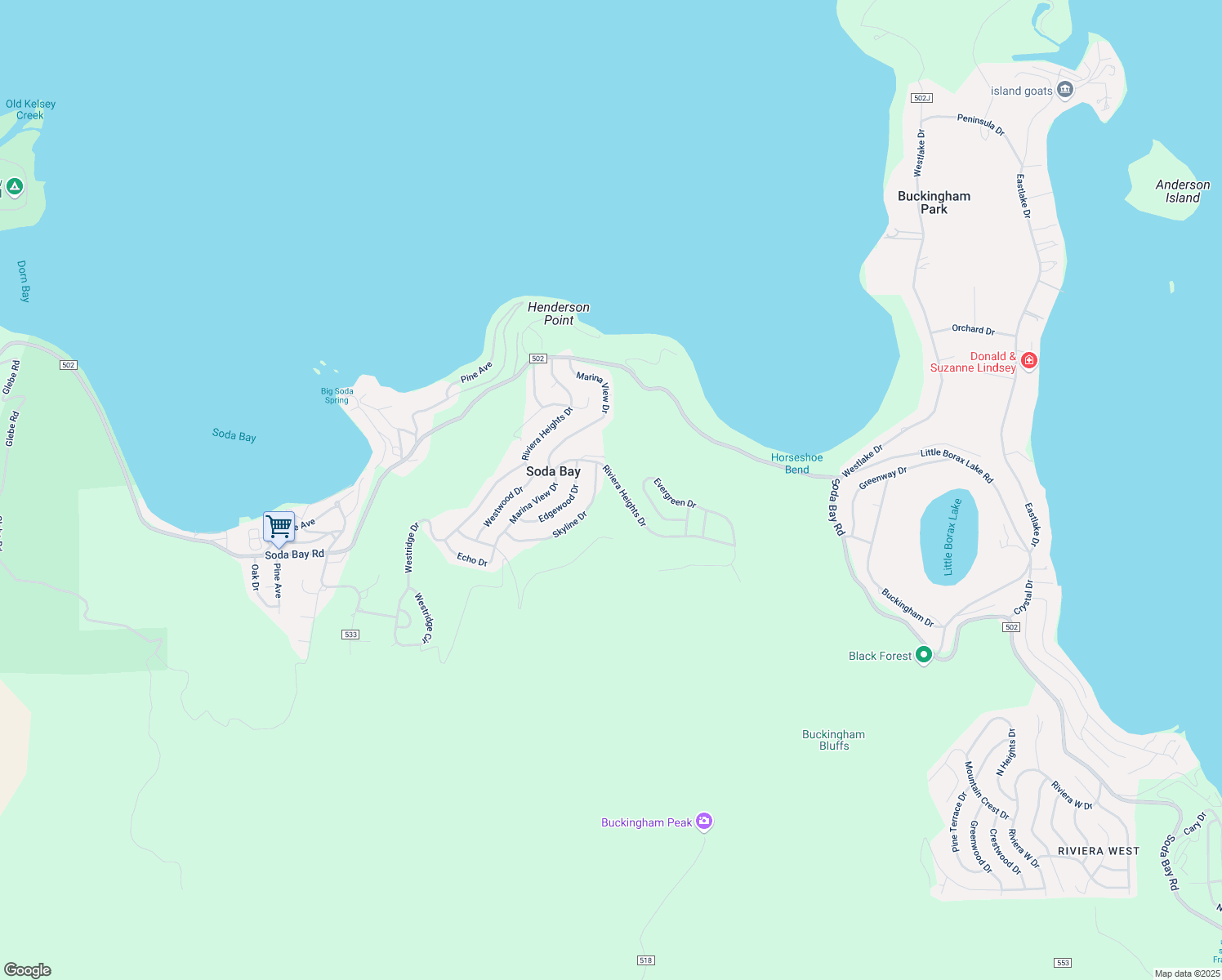 map of restaurants, bars, coffee shops, grocery stores, and more near 3059 Riviera Heights Drive in Kelseyville