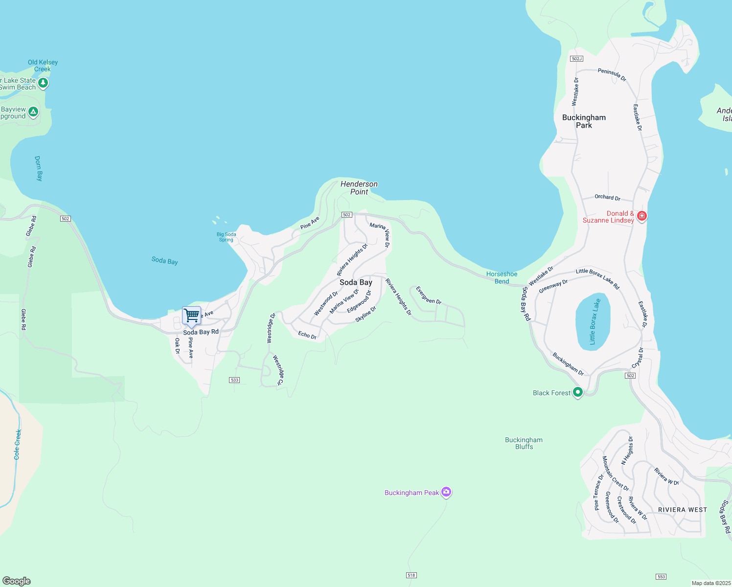 map of restaurants, bars, coffee shops, grocery stores, and more near 3055 Edgewood Drive in Kelseyville