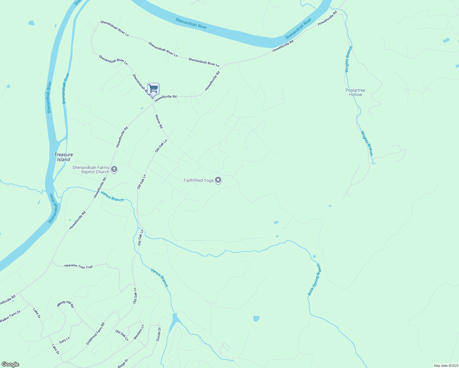map of restaurants, bars, coffee shops, grocery stores, and more near 68 Farms Ridge Lane in Front Royal