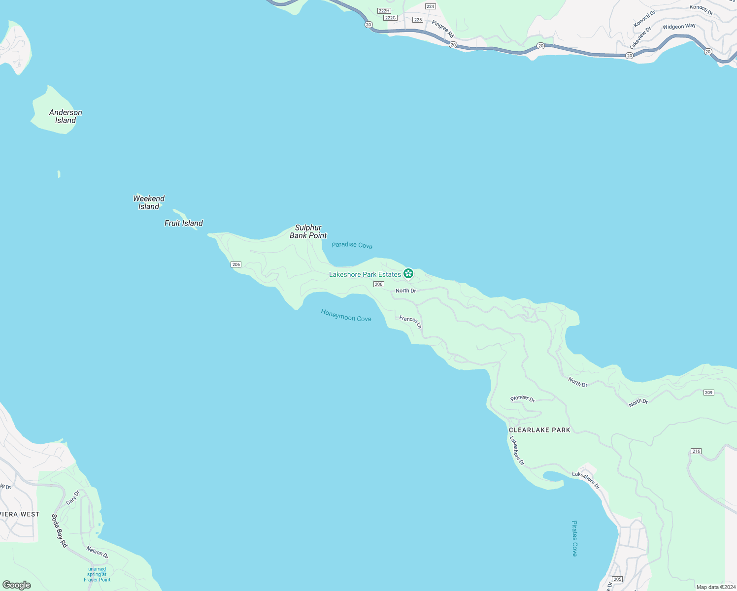 map of restaurants, bars, coffee shops, grocery stores, and more near 10305 Lakeshore Drive in Clearlake