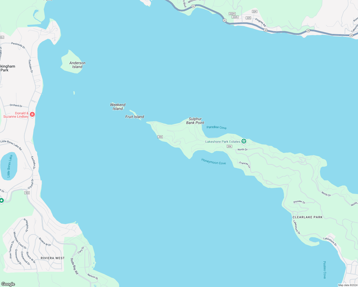 map of restaurants, bars, coffee shops, grocery stores, and more near 9859 Crestview Drive in Clearlake