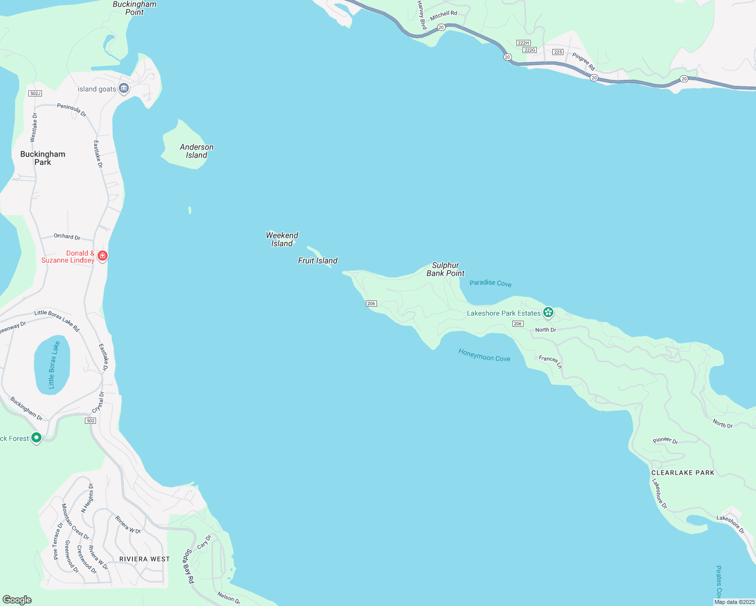 map of restaurants, bars, coffee shops, grocery stores, and more near 9697 Crestview Drive in Clearlake
