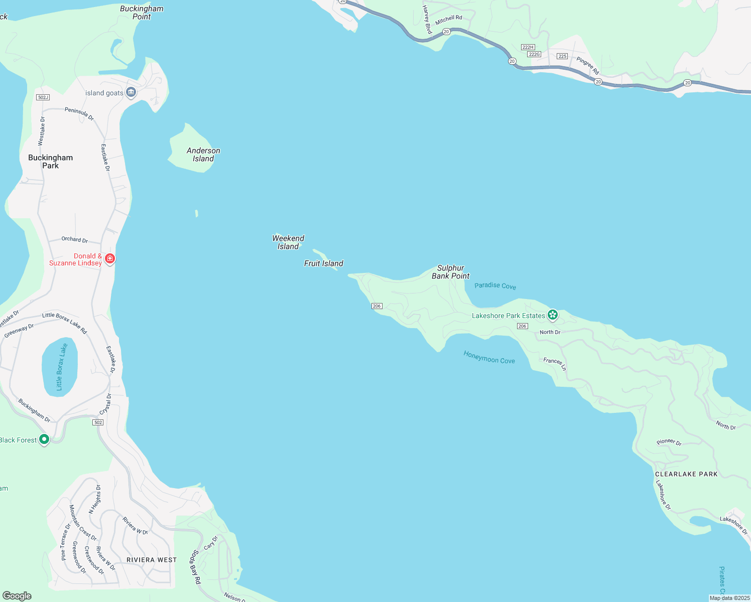 map of restaurants, bars, coffee shops, grocery stores, and more near 9697 Crestview Drive in Clearlake