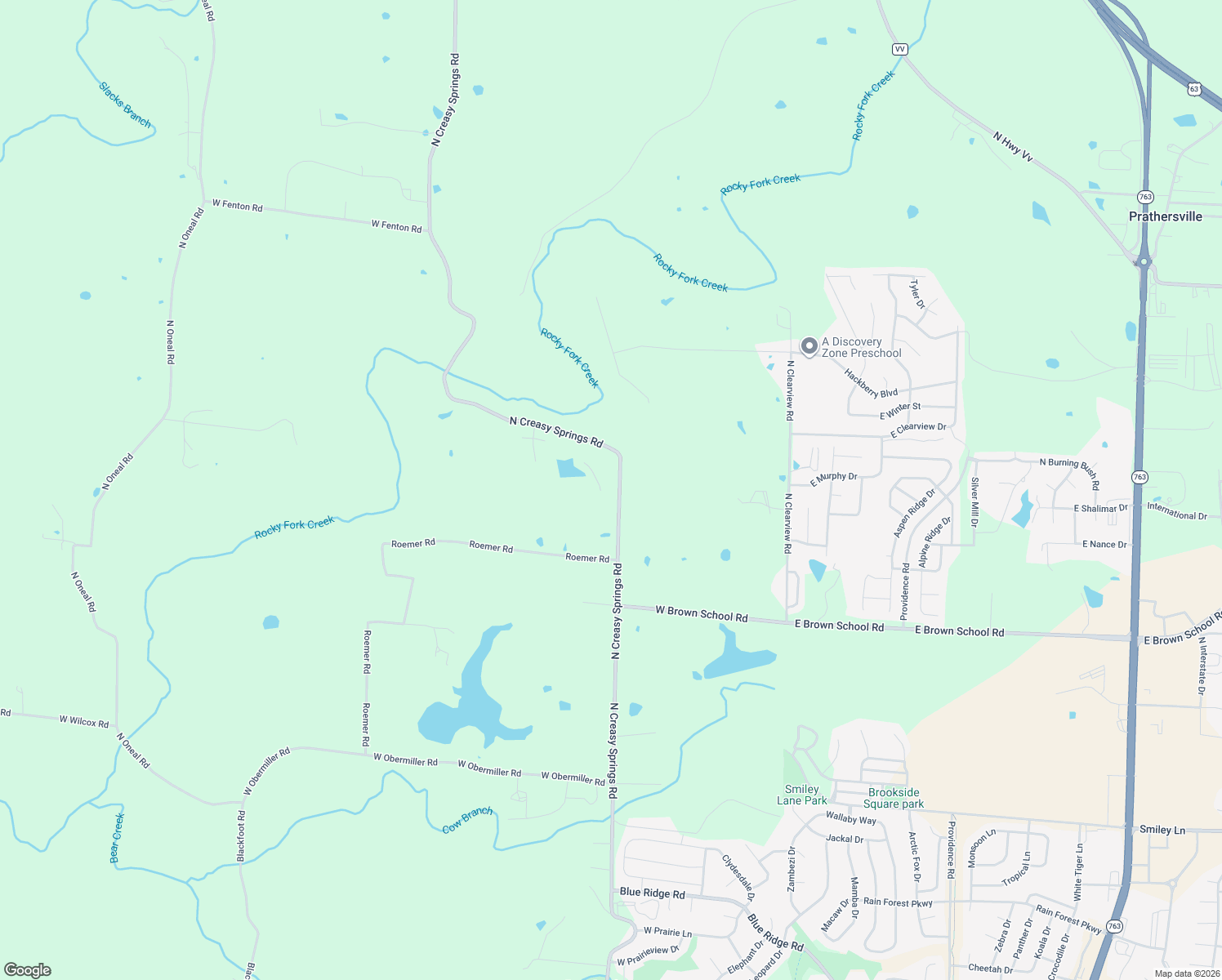 map of restaurants, bars, coffee shops, grocery stores, and more near 5100 North Creasy Springs Road in Columbia