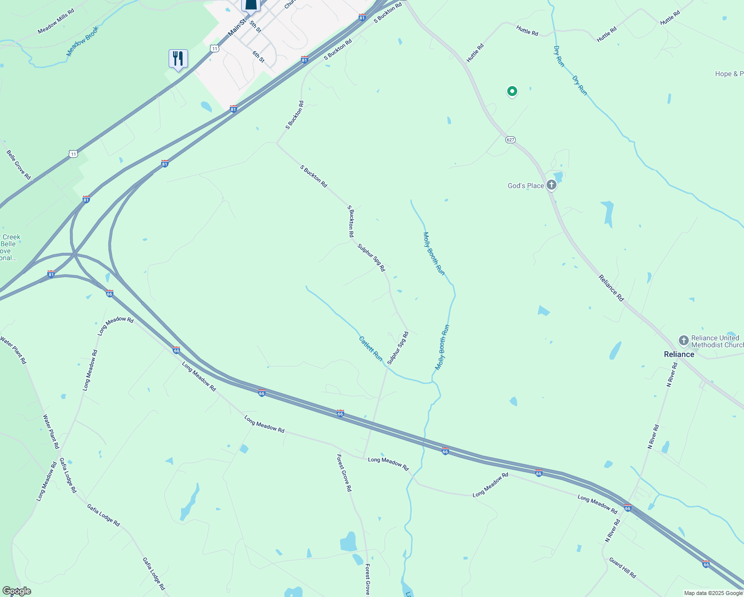 map of restaurants, bars, coffee shops, grocery stores, and more near 1270 Sulphur Spring Road in Middletown