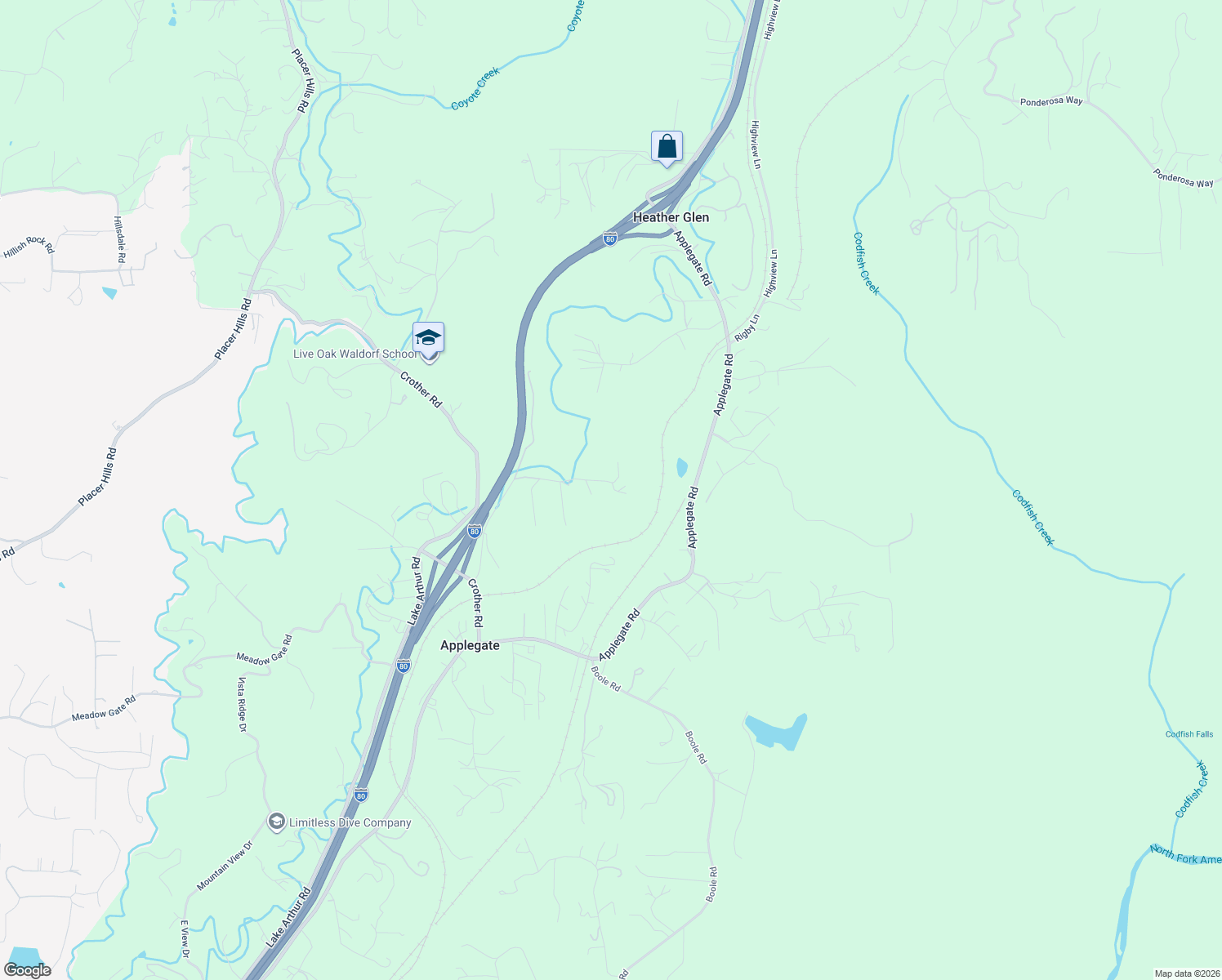 map of restaurants, bars, coffee shops, grocery stores, and more near 350 Ponderosa Heights in Applegate