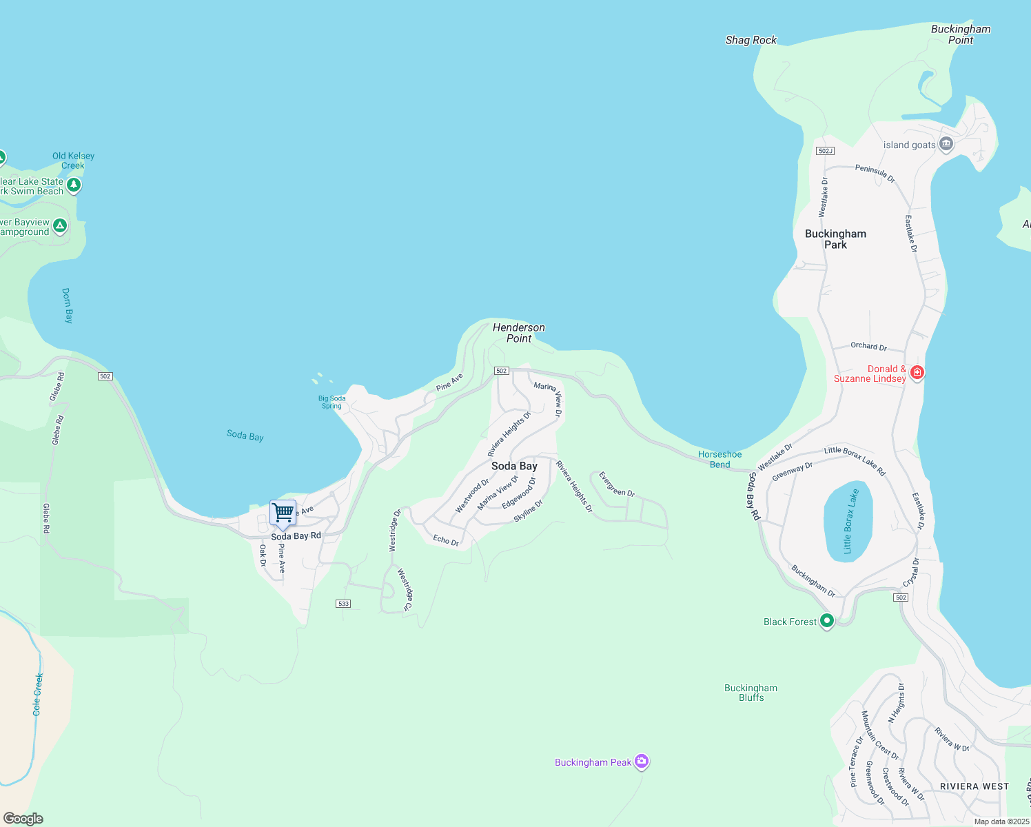 map of restaurants, bars, coffee shops, grocery stores, and more near 7108 Fairview Drive in Kelseyville