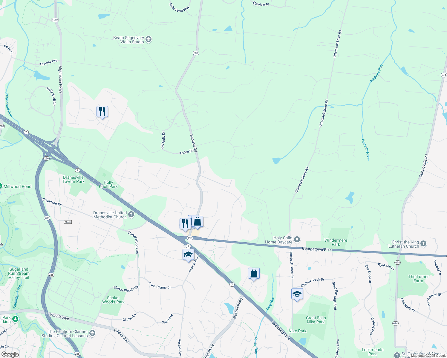 map of restaurants, bars, coffee shops, grocery stores, and more near 907C Seneca Road in Great Falls