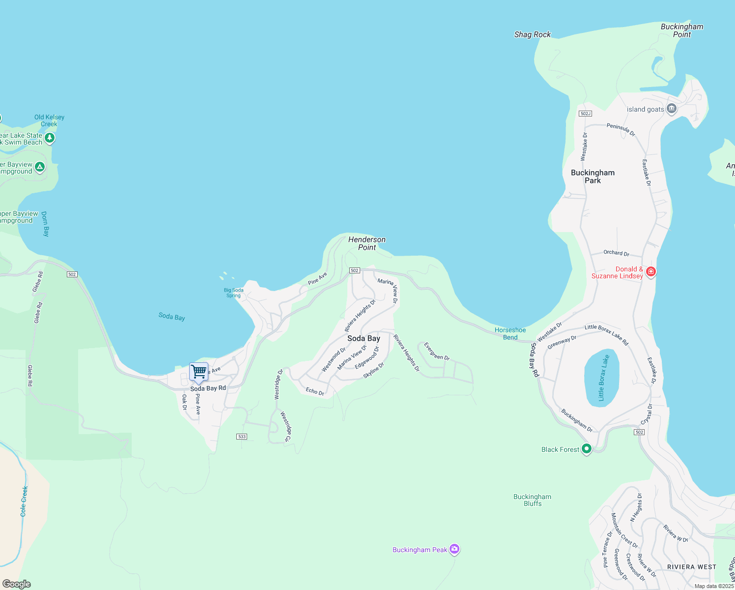map of restaurants, bars, coffee shops, grocery stores, and more near 7108 Fairview Drive in Kelseyville