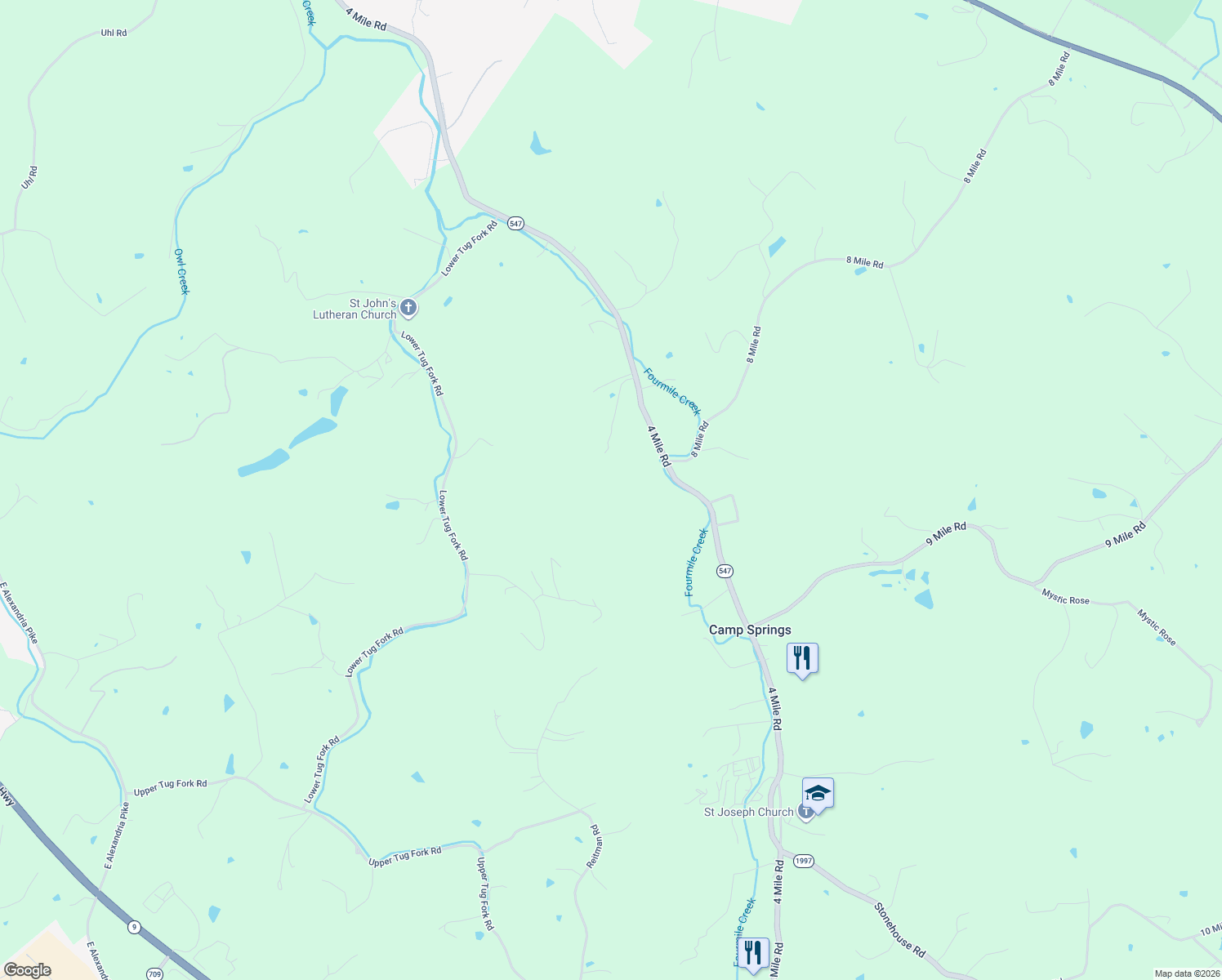 map of restaurants, bars, coffee shops, grocery stores, and more near 2621 4 Mile Road in Melbourne
